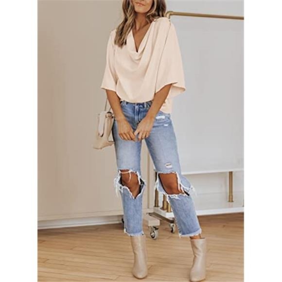 Womens Blouses and Tops Short Sleeve Chiffon Shirts and Tops - Picture 3 of 6